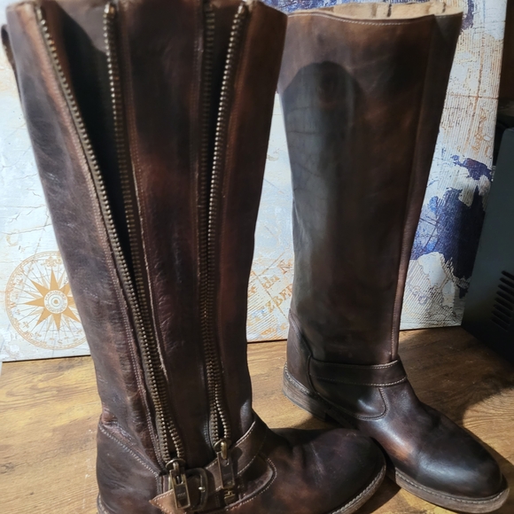 Bed Stu Stunning Distressed Brown Leather Tall Boots with Zippers And Buckle - Picture 12 of 16